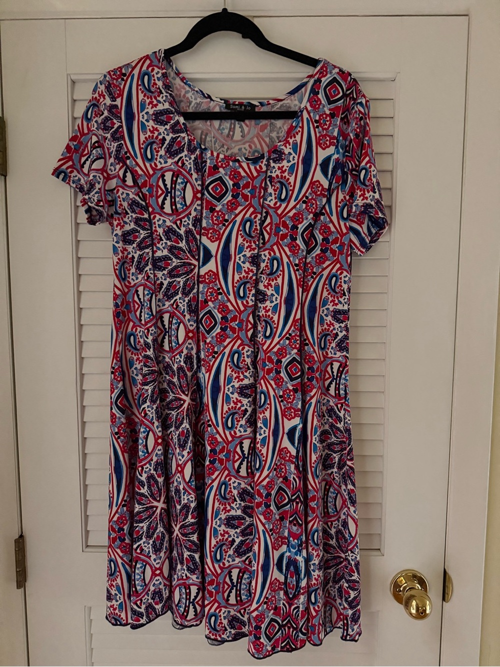 Sami & Jo Short-Sleeve Midi Dress - Red & Blue NWOT